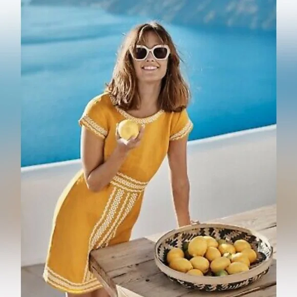 Boden - Laura Linen Embroidered Dress Sz 6L - Picture 10 of 13